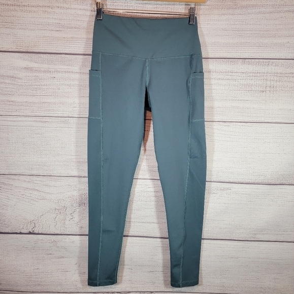 HIGH Waist Ankle Length Leggings with Pockets Turquoise Size X-Small - Picture 1 of 4
